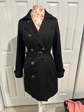 Roz & Ali Black Double-Breasted Belted Trench Coat